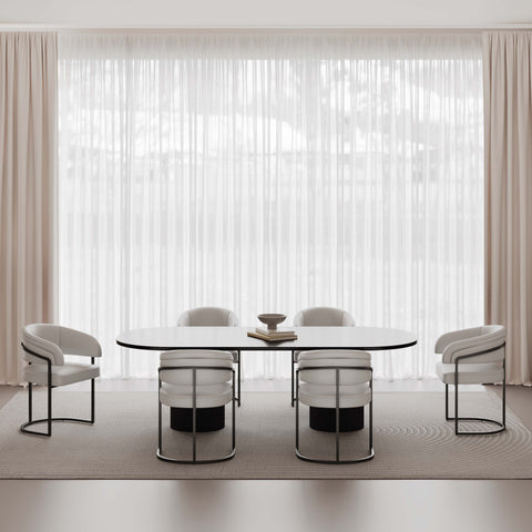 Manhattan Comfort Augusta Modern Vegan Leather Metal Dining Chair in Light Gray - Set of 6