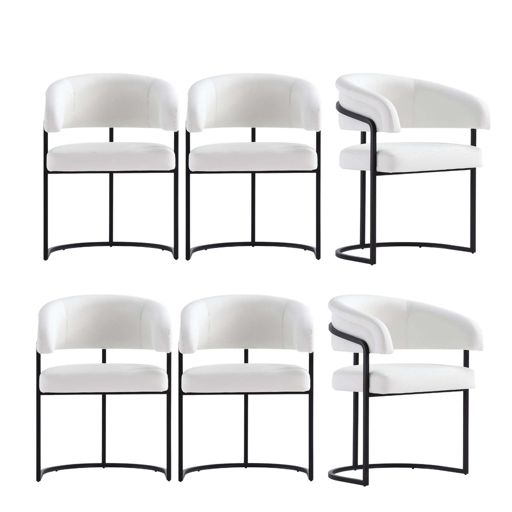Manhattan Comfort Augusta Modern Vegan Leather Metal Dining Chair in White - Set of 6