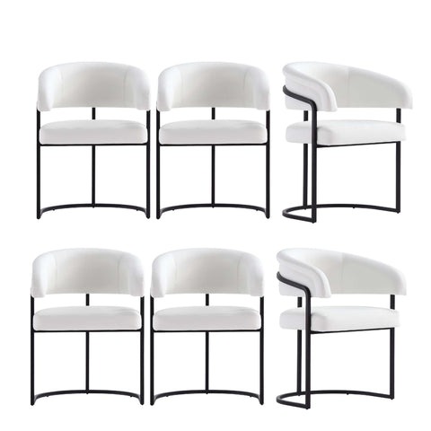 Manhattan Comfort Augusta Modern Vegan Leather Metal Dining Chair in White - Set of 6
