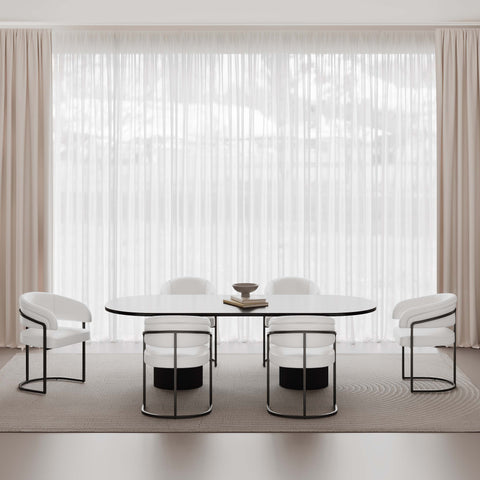 Manhattan Comfort Augusta Modern Vegan Leather Metal Dining Chair in White - Set of 6