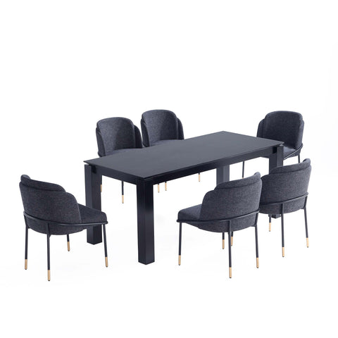 Manhattan Comfort Flor and Rockaway Modern Industry Chic 7-Piece Dining Set in Black