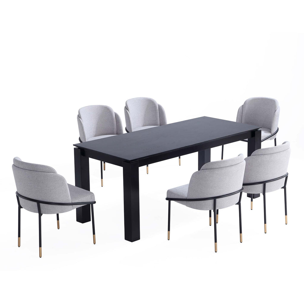 Manhattan Comfort Flor and Rockaway Modern Industry Chic 7-Piece Dining Set in Gray and Black