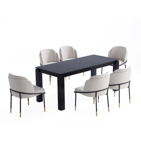 Manhattan Comfort Flor and Rockaway Modern Industry Chic 7-Piece Dining Set in Wheat and Black