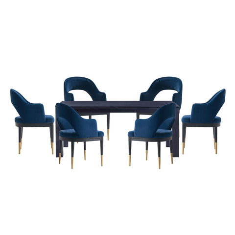 Manhattan Comfort Carrington and Rockaway Modern Industry Chic 7-Piece Dining Set in Midnight Blue and Black