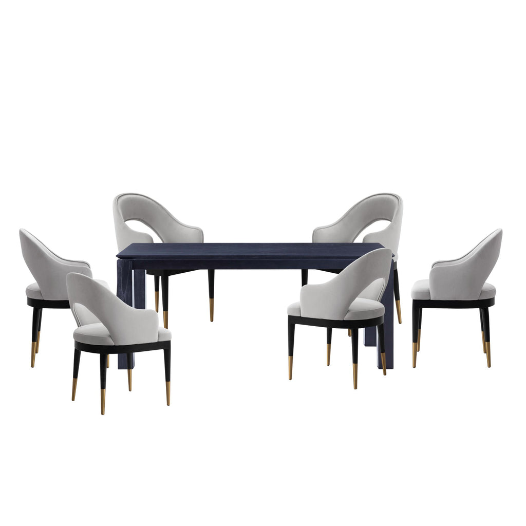 Manhattan Comfort Carrington and Rockaway Modern Industry Chic 7-Piece Dining Set in Light Gray and Black