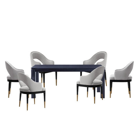 Manhattan Comfort Carrington and Rockaway Modern Industry Chic 7-Piece Dining Set in Light Gray and Black