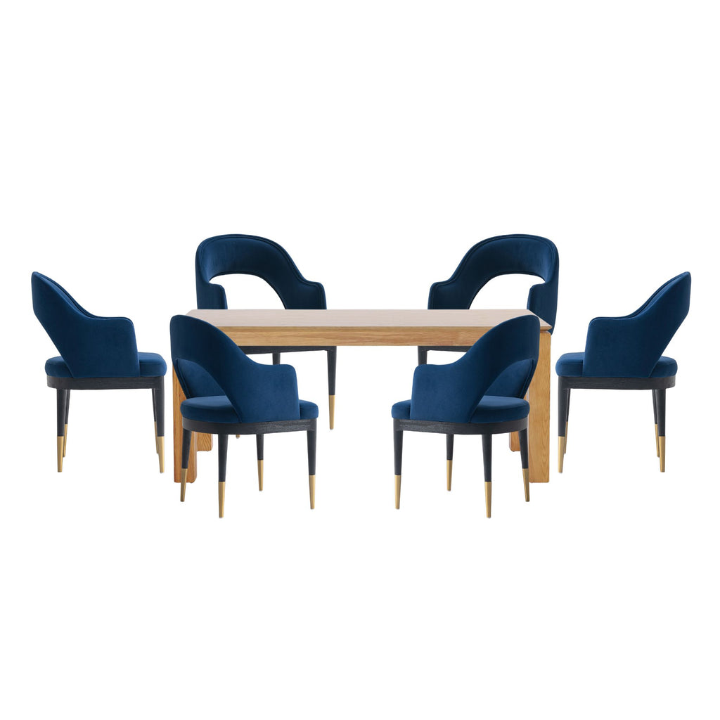 Manhattan Comfort Carrington and Rockaway Modern Industry Chic 7-Piece Dining Set in Midnight Blue and Natural