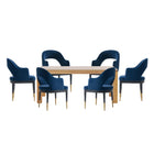 Manhattan Comfort Carrington and Rockaway Modern Industry Chic 7-Piece Dining Set in Midnight Blue and Natural