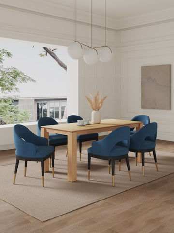 Manhattan Comfort Carrington and Rockaway Modern Industry Chic 7-Piece Dining Set in Midnight Blue and Natural