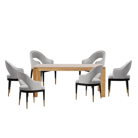 Manhattan Comfort Carrington and Rockaway Modern Industry Chic 7-Piece Dining Set in Light Gray and Natural