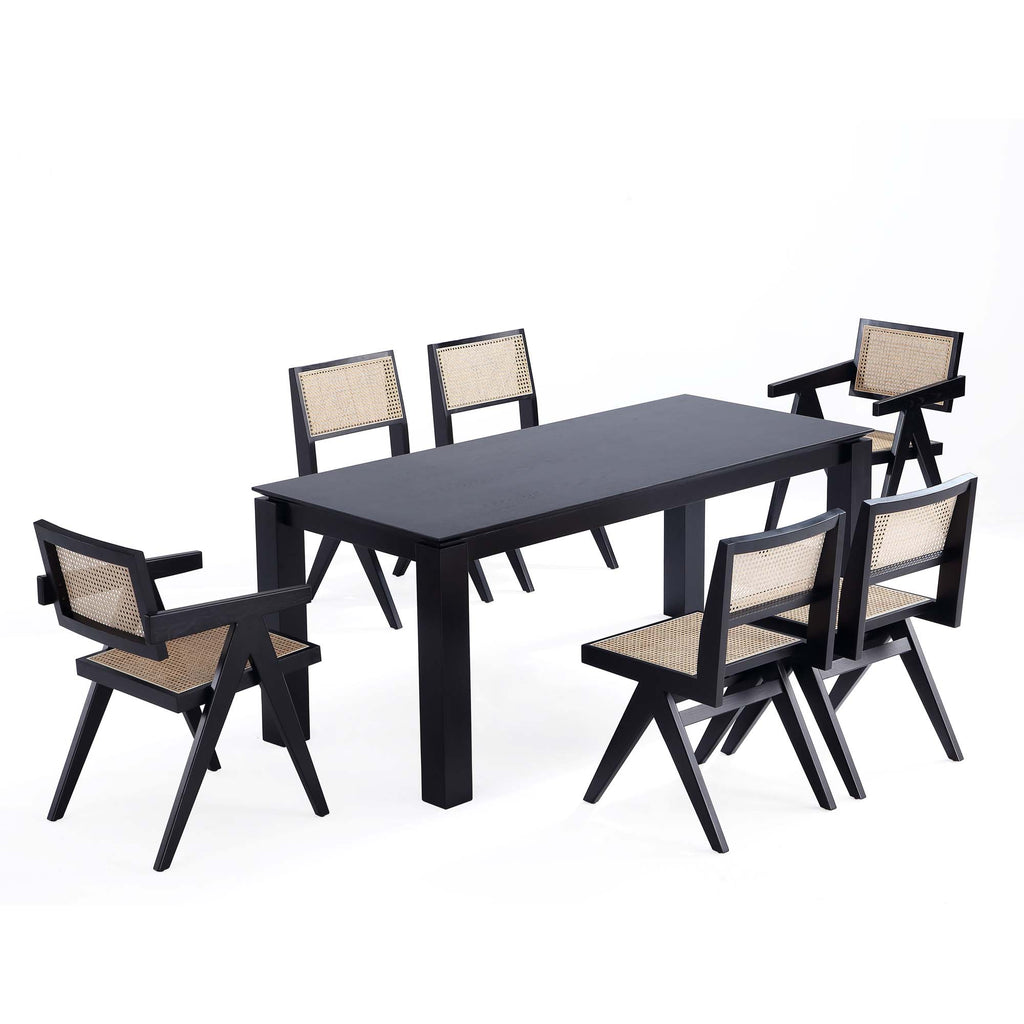 Manhattan Comfort Hamlet and Rockaway Modern Industry Chic 7-Piece Dining Set in Black and Natural