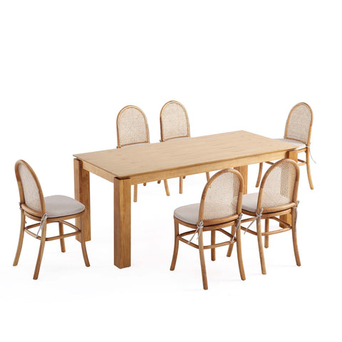 Manhattan Comfort Paragon and Rockaway Modern Industry Chic 7-Piece Dining Set in Oatmeal and Natural