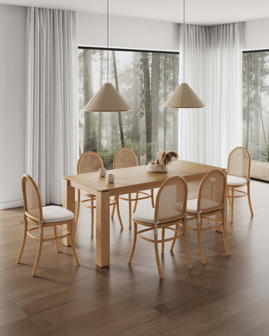 Manhattan Comfort Paragon and Rockaway Modern Industry Chic 7-Piece Dining Set in Oatmeal and Natural