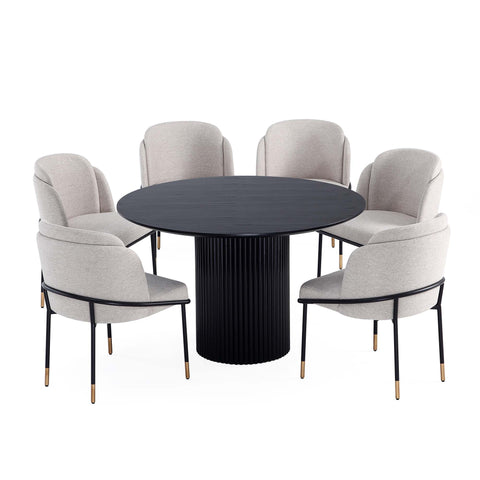 Manhattan Comfort Flor and Hathaway Modern Industry Chic 7-Piece Dining Set in Wheat and Black