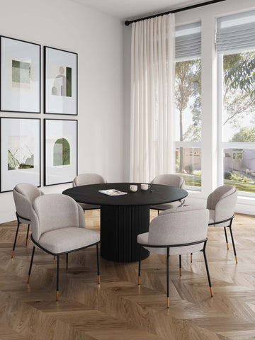 Manhattan Comfort Flor and Hathaway Modern Industry Chic 7-Piece Dining Set in Wheat and Black