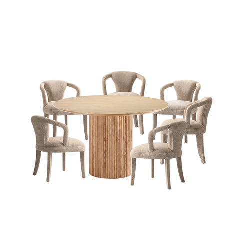 Manhattan Comfort Hathaway and Palmer Modern Industry Chic 7-Piece Dining Set in Ivory and Natural