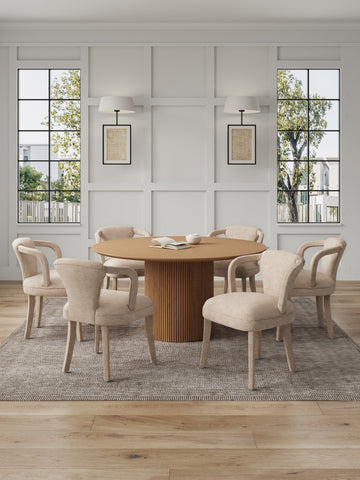 Manhattan Comfort Hathaway and Palmer Modern Industry Chic 7-Piece Dining Set in Ivory and Natural