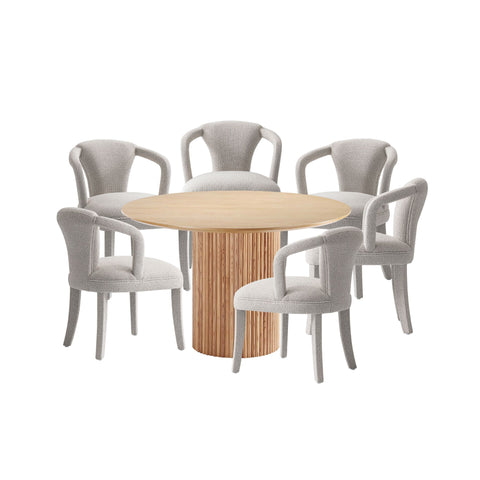 Manhattan Comfort Hathaway and Palmer Modern Industry Chic 7-Piece Dining Set in Gold Dust and Natural