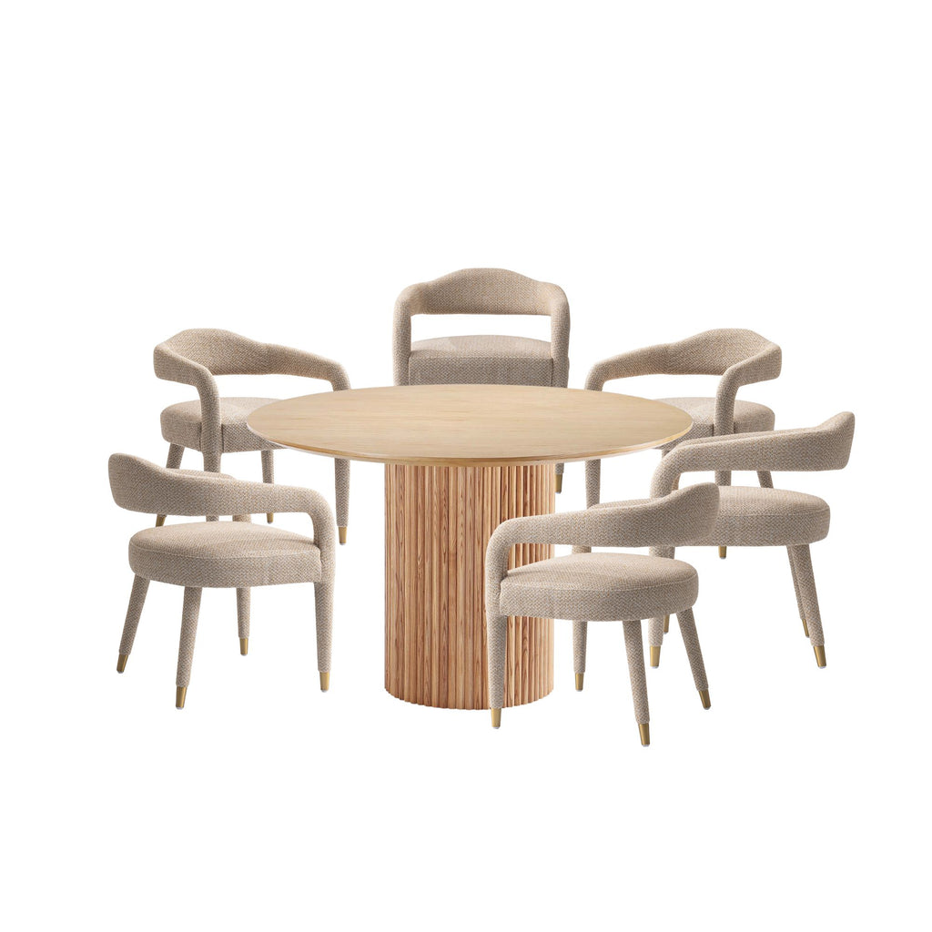 Manhattan Comfort Aspen and Hathaway Modern Industry Chic 7-Piece Dining Set in Silver Lining and Natural