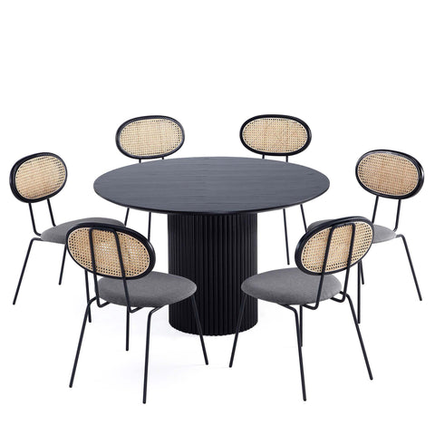 Manhattan Comfort Hathaway and Jardin Modern Industry Chic 7-Piece Dining Set in Black and Gray