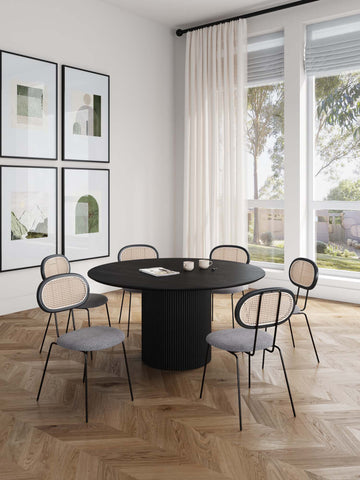 Manhattan Comfort Hathaway and Jardin Modern Industry Chic 7-Piece Dining Set in Black and Gray