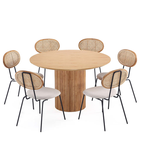 Manhattan Comfort Hathaway and Jardin Modern Industry Chic 7-Piece Dining Set in Oatmeal and Natural
