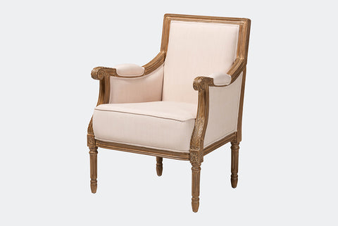 Baxton Studio Chavanon Wood & Light Beige Linen Traditional French Accent Chair