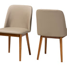 Baxton Studio Lavin Mid-Century "Walnut" Light Brown/Beige Faux Leather Dining Chair (Set of 2)