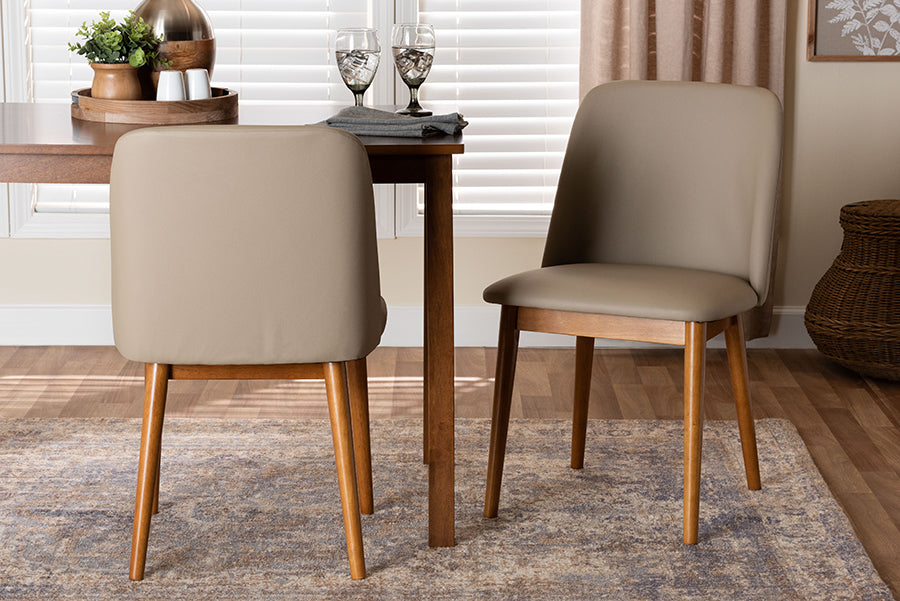 Baxton Studio Lavin Mid-Century "Walnut" Light Brown/Beige Faux Leather Dining Chair (Set of 2)