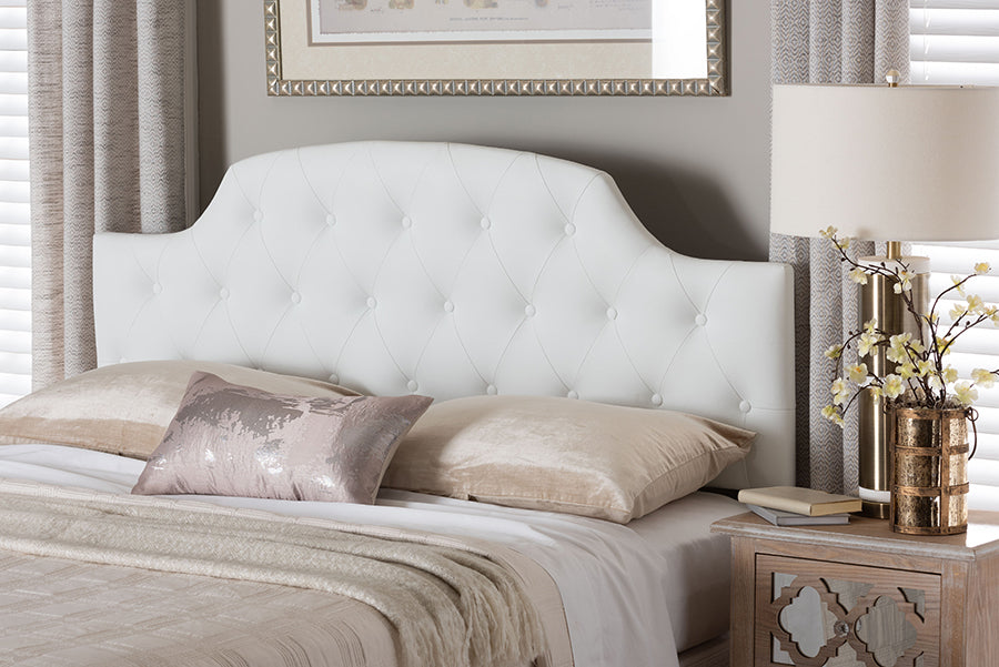 Baxton Studio Morris Modern and Contemporary Queen Size White Faux Leather Upholstered Button-tufted Scalloped Headboard