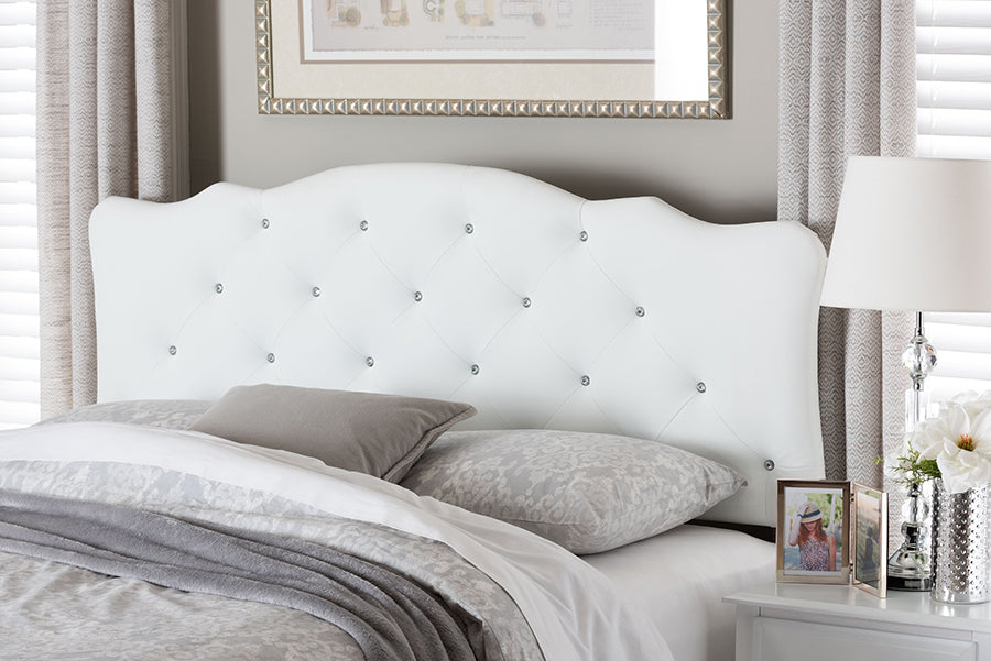 Baxton Studio Rita Modern and Contemporary Full Size White Faux Leather Upholstered Button-tufted Scalloped Headboard