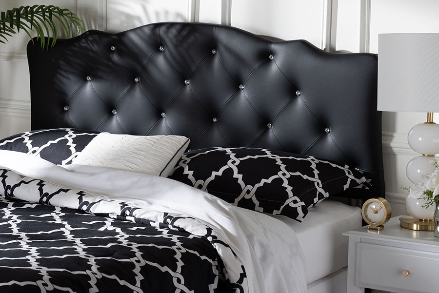 Baxton Studio Rita Modern and Contemporary Queen Size Black Faux Leather Upholstered Button-tufted Scalloped Headboard
