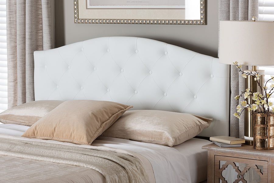 Baxton Studio Myra Modern and Contemporary Queen Size White Faux Leather Upholstered Button-tufted Scalloped Headboard