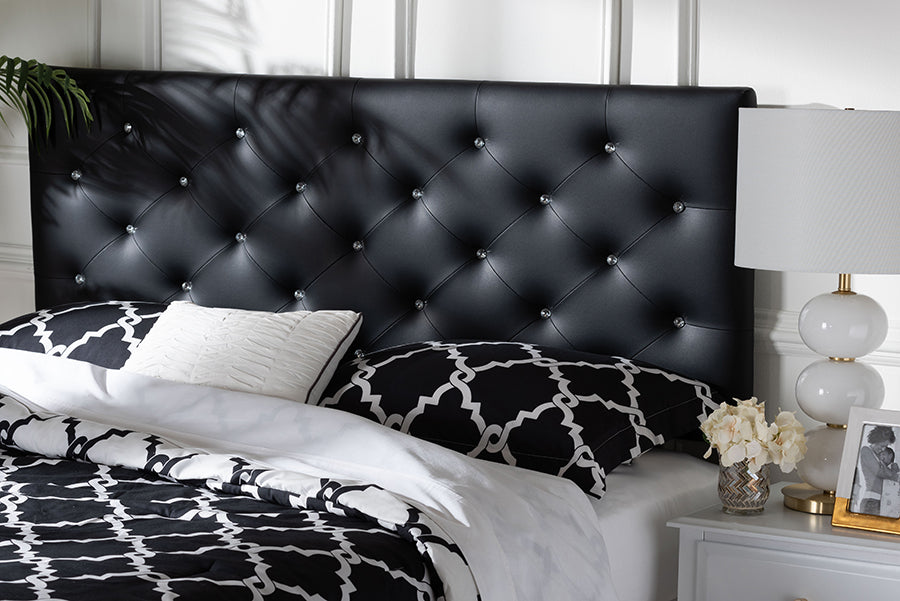 Baxton Studio Viviana Modern and Contemporary Black Faux Leather Upholstered Button-tufted Queen Size Headboard