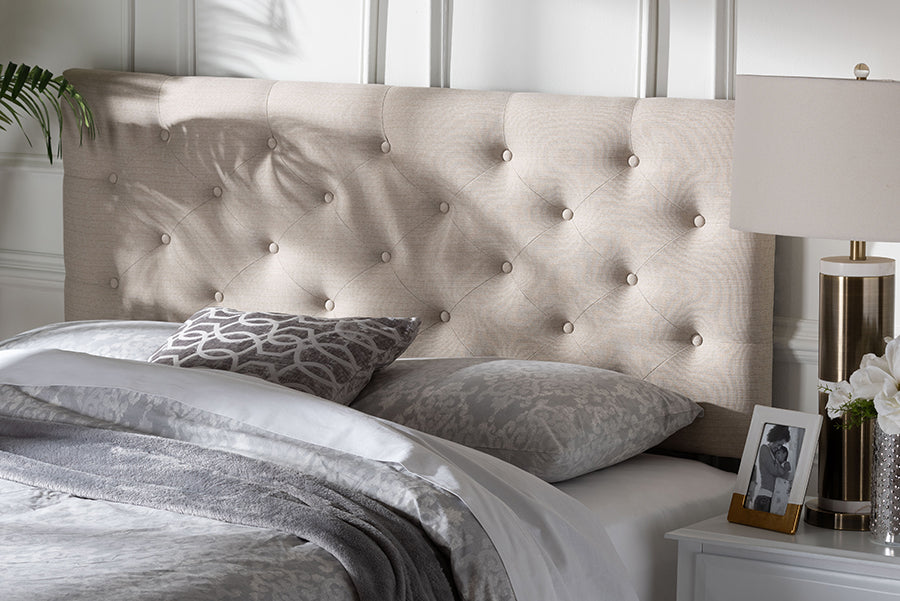 Baxton Studio Viviana Modern and Contemporary Light Beige Fabric Upholstered Button-tufted Queen Size Headboard