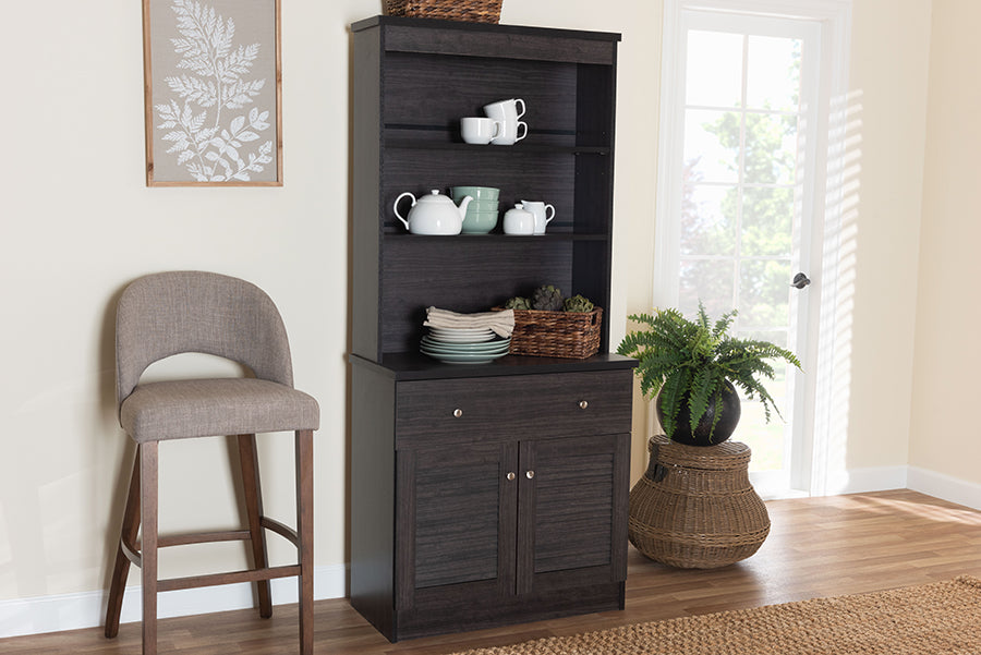 Baxton Studio Agni Modern and Contemporary Dark Brown Buffet and Hutch Kitchen Cabinet