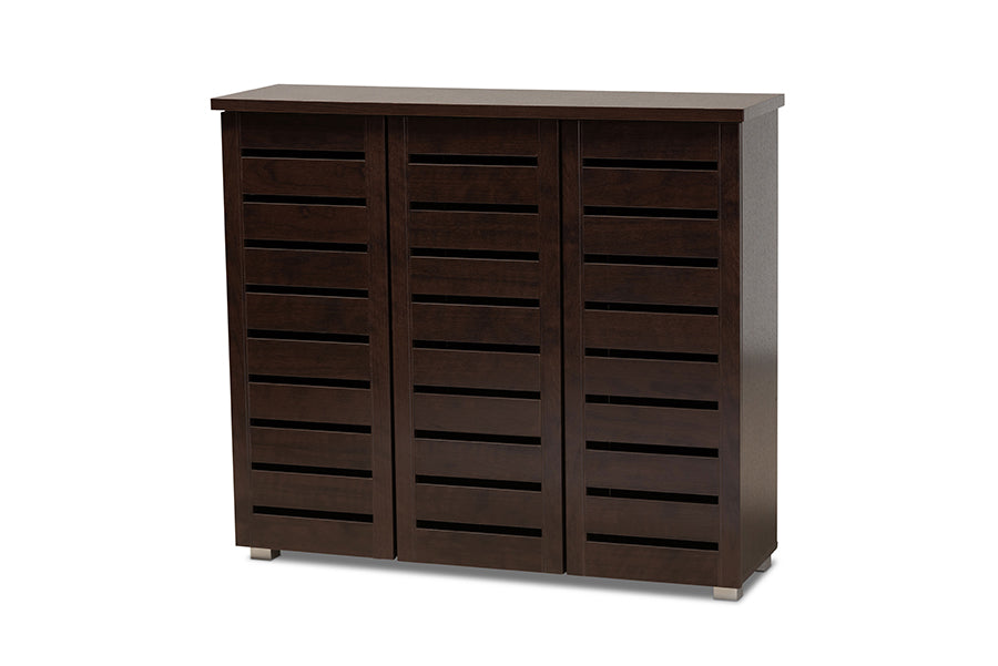 Baxton Studio Adalwin Modern and Contemporary 3-Door Dark Brown Wooden Entryway Shoes Storage Cabinet