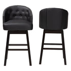 Baxton Studio Avril Modern and Contemporary Black Faux Leather Tufted Swivel Barstool with Nail heads Trim (Set of 2)
