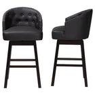 Baxton Studio Avril Modern and Contemporary Black Faux Leather Tufted Swivel Barstool with Nail heads Trim (Set of 2)