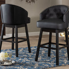 Baxton Studio Avril Modern and Contemporary Black Faux Leather Tufted Swivel Barstool with Nail heads Trim (Set of 2)