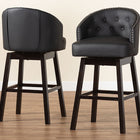 Baxton Studio Avril Modern and Contemporary Black Faux Leather Tufted Swivel Barstool with Nail heads Trim (Set of 2)