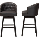 Baxton Studio Avril Modern and Contemporary Brown Faux Leather Tufted Swivel Barstool with Nail heads Trim (Set of 2)