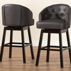 Baxton Studio Avril Modern and Contemporary Brown Faux Leather Tufted Swivel Barstool with Nail heads Trim (Set of 2)