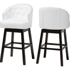 Baxton Studio Avril Modern and Contemporary White Faux Leather Tufted 2-Piece Swivel Barstool Set with Nail heads Trim
