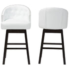 Baxton Studio Avril Modern and Contemporary White Faux Leather Tufted 2-Piece Swivel Barstool Set with Nail heads Trim