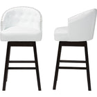 Baxton Studio Avril Modern and Contemporary White Faux Leather Tufted 2-Piece Swivel Barstool Set with Nail heads Trim