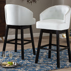 Baxton Studio Avril Modern and Contemporary White Faux Leather Tufted 2-Piece Swivel Barstool Set with Nail heads Trim