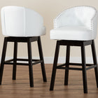 Baxton Studio Avril Modern and Contemporary White Faux Leather Tufted 2-Piece Swivel Barstool Set with Nail heads Trim