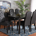 Baxton Studio Dylin Modern and Contemporary Black Faux Leather Upholstered and Dark Brown Finished Wood 7-Piece Dining Set