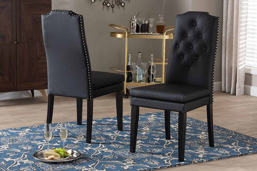Baxton Studio Dylin Modern and Contemporary Black Faux Leather Button-Tufted Nail heads Trim Dining Chair (Set of 2)